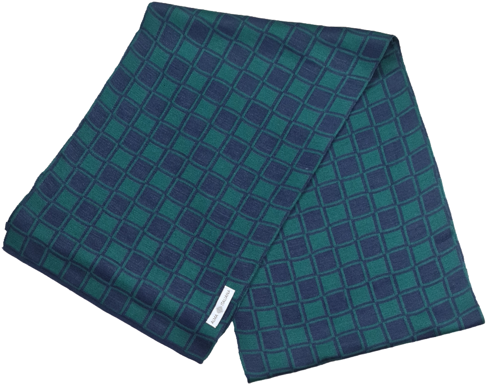 Checkered Scarf - Navy Blue and Green
