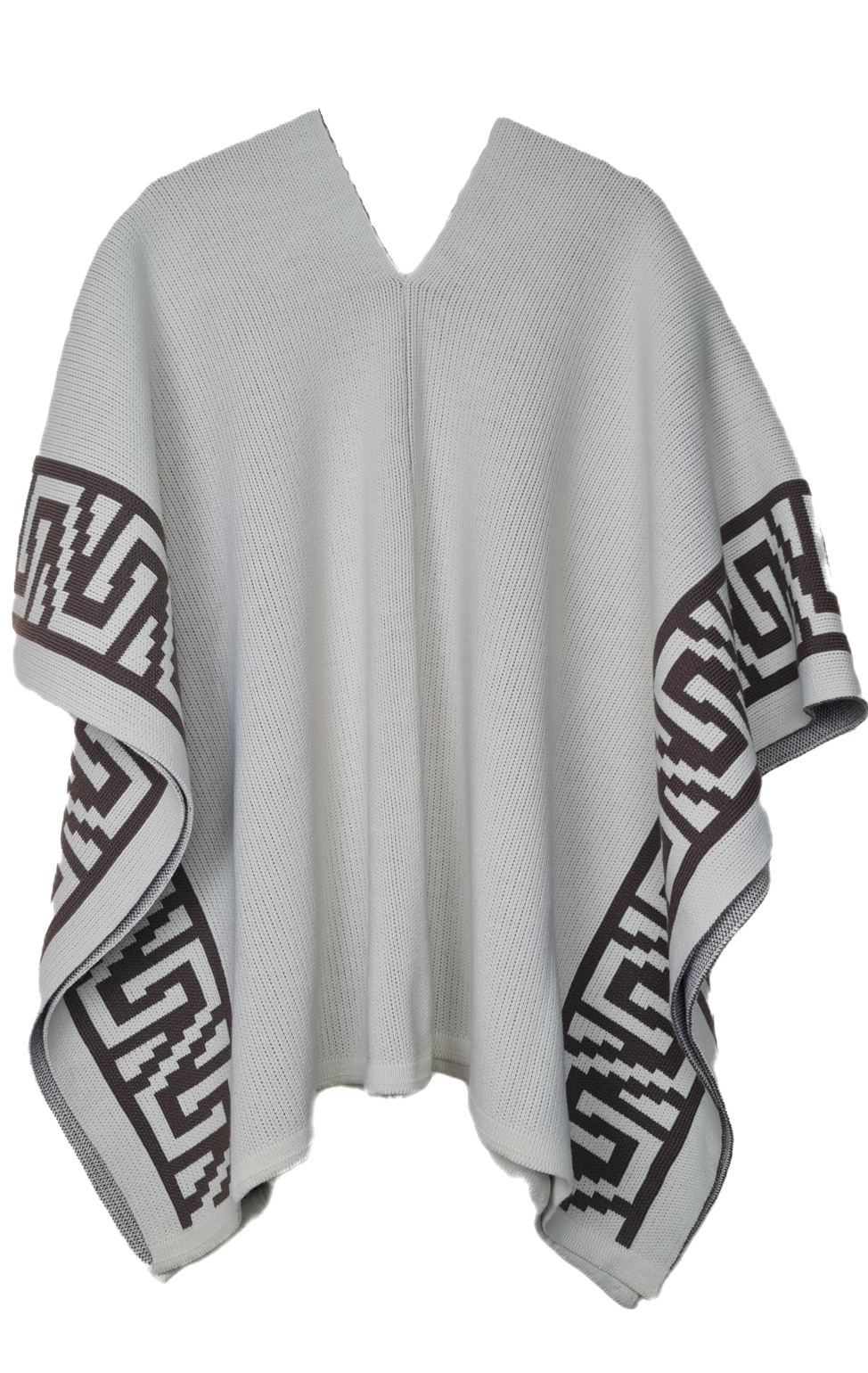 Classic Poncho - Cream with Brown Pattern