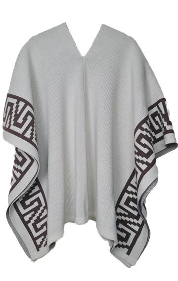 Classic Poncho - Cream with Brown Pattern