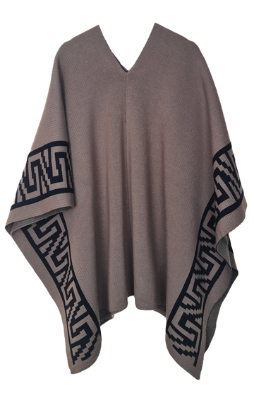 Classic Poncho - Brown with Black Pattern