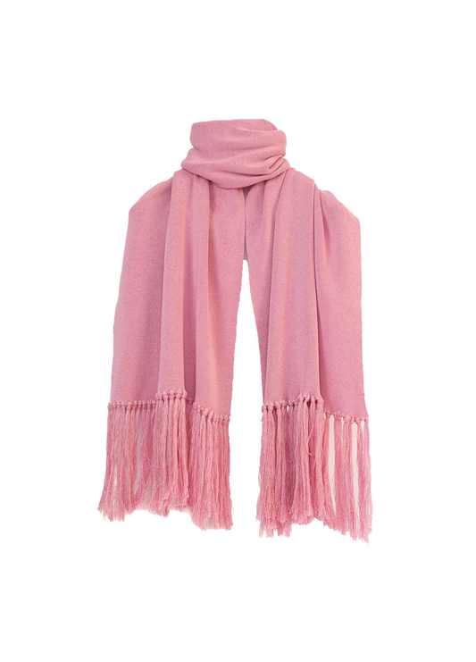 Pashmina de algodón peinado y acrílico, suave y cómoda, en color rosa, ideal para cualquier ocasión.