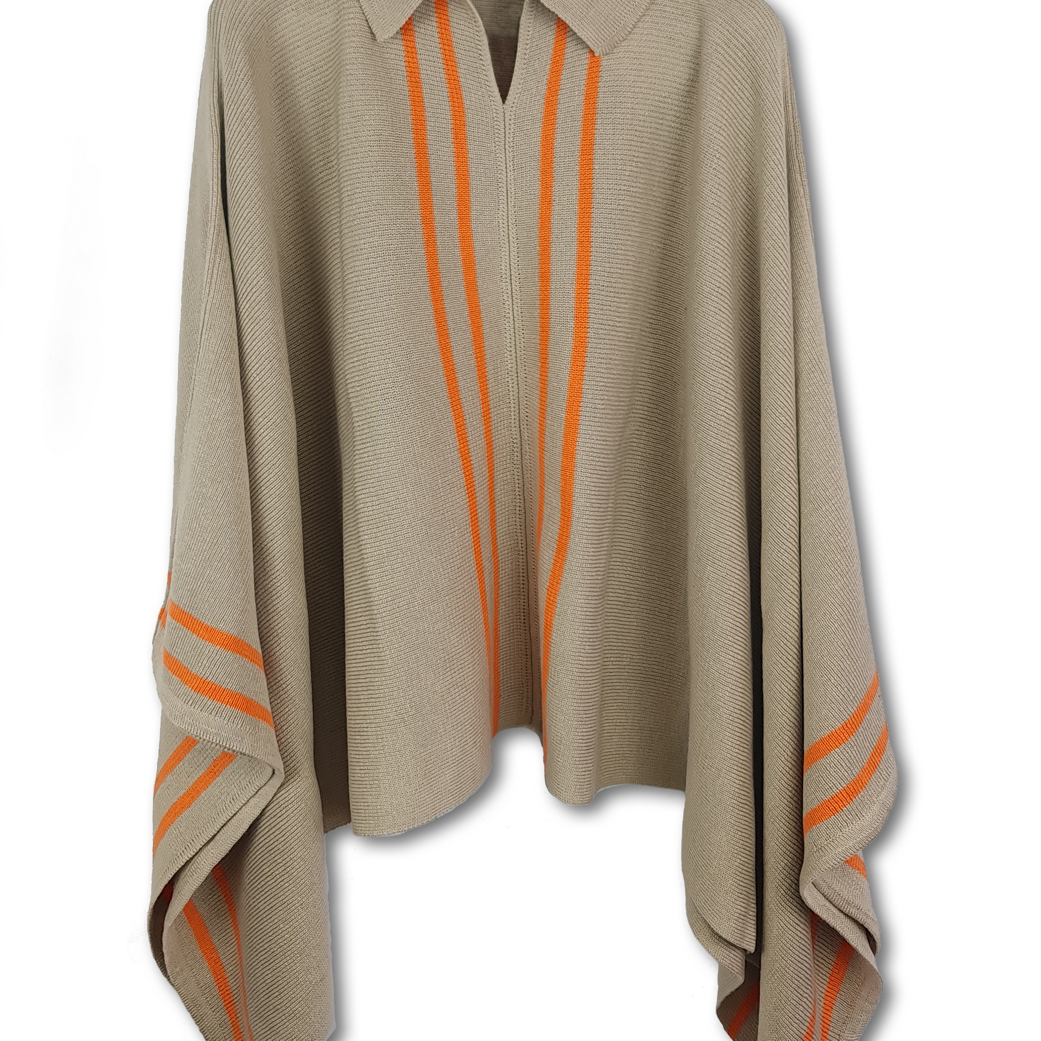 PonPash de algodón y acrílico, mezcla de poncho y pashmina en color arena y naranja, diseño versátil para el invierno.