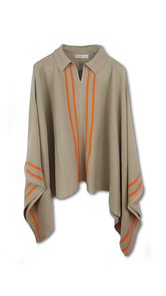 PonPash de algodón y acrílico, mezcla de poncho y pashmina en color arena y naranja, diseño versátil para el invierno.