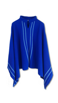 PonPash de algodón y acrílico, mezcla de poncho y pashmina en color azul/royal y celeste, diseño versátil para el invierno.