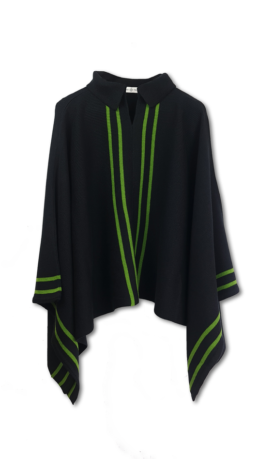 PonPash de algodón y acrílico, mezcla de poncho y pashmina en color negro y verde, diseño versátil para el invierno.